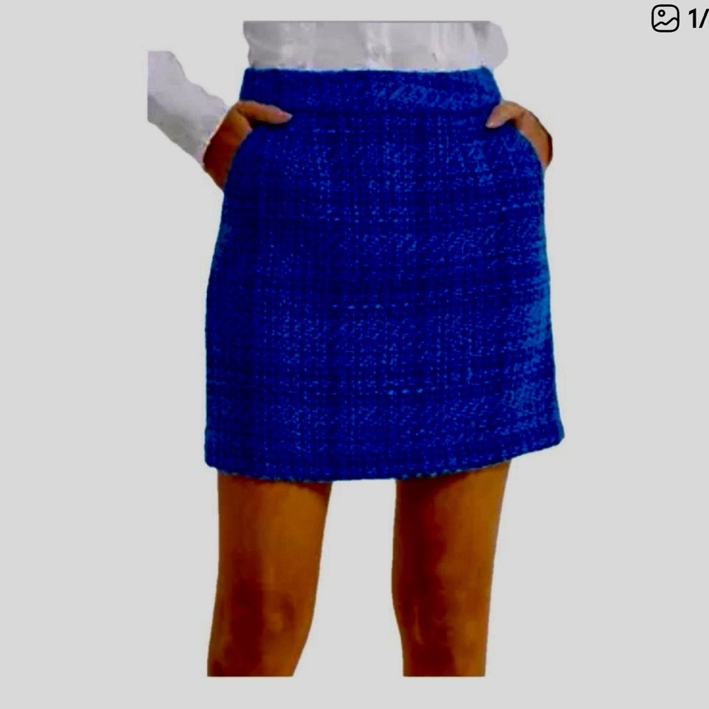 French Connection Azzurra Tweed Vibrant Blue plaid Mini Skirt